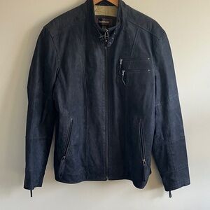 Danier Men’s Dark Navy blue genuine auede leather bomber jacket size XL
